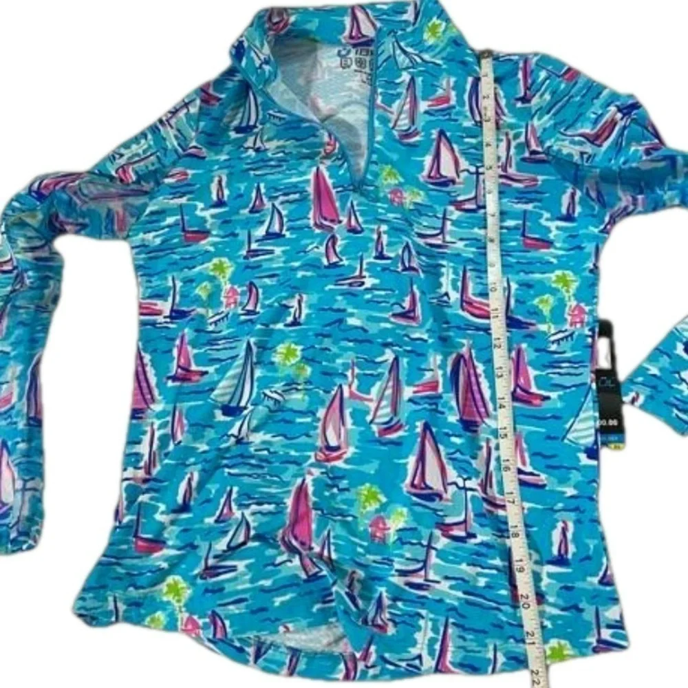 IBKUL Long Sleeve Sailboat Zip Mock Neck Top, Size XS - Picture 3 of 10